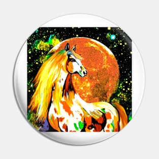 Autumn Horse Orange Harvest Moon Oil painting Pin