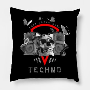 Hard Techno Less Drama Dark EDM Skull Pillow