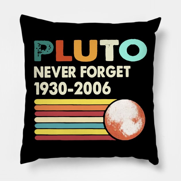 Pluto Never Forget 1930-2006 Retro Style MrBeast Funny Dwarf Planet Tee, Outer Space Gift Vintage Solar System Pillow by TrikoGifts