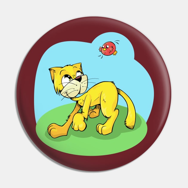 Funny Cat and Red Sparrow Pin by PatrioTEEism