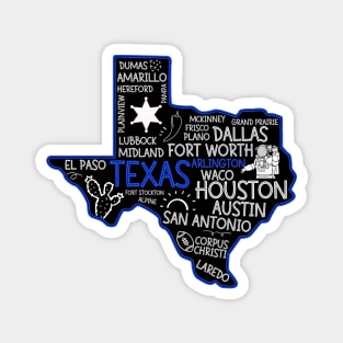 Arlington Texas cute map Houston San Antonio Dallas Austin Fort Worth El Paso Magnet