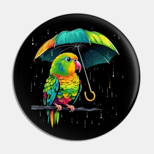 Parakeet Rainy Day With Umbrella Pin