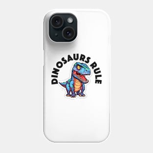 Colorful Geometric Dinosaur - Dinosaurs Rule (Black Lettering) Phone Case