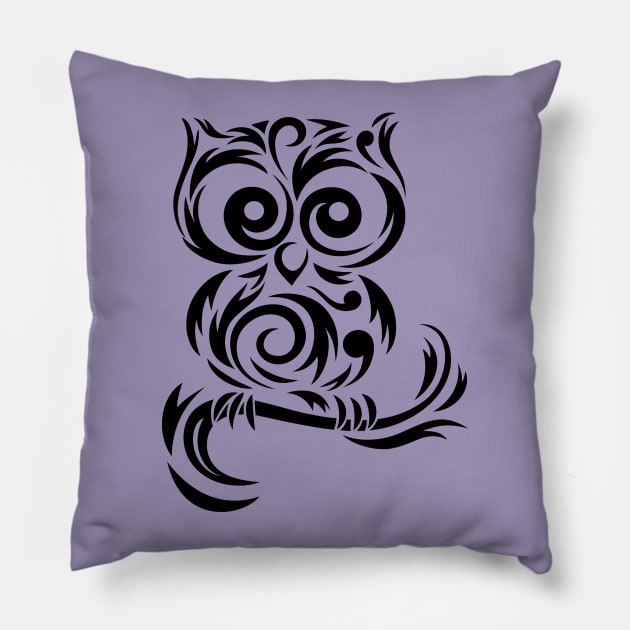 Little Owl Tribal # Black Pillow by martinussumbaji