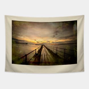 Sunrise over the Old Wooden Pier Tapestry