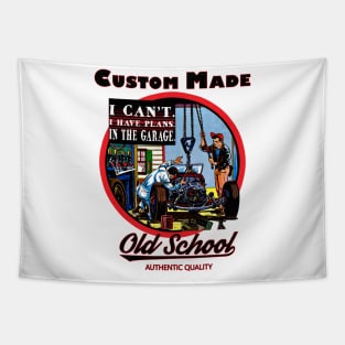 I can't. I have Plans. In the Garage Old School Car Mechanic Vintage Tapestry