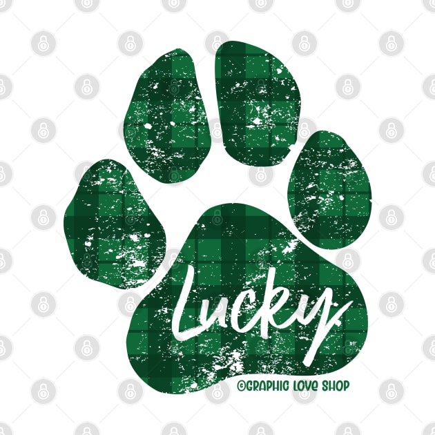 Lucky Paw Print, Green Plaid © GraphicLoveShop by GraphicLoveShop