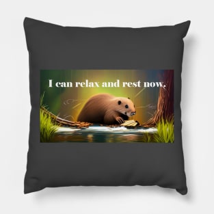 Mantra for sleep and self care with beaver colorful design Pillow