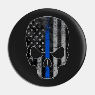 Blue Line American Flag Skull Pin