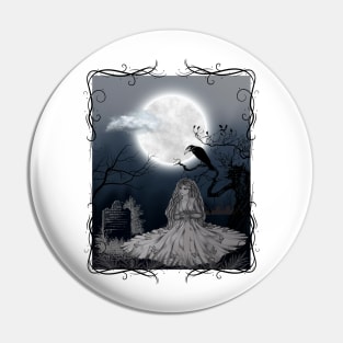 Bride Visits Grave of Her Beloved on Dark Moonlit Night Pin