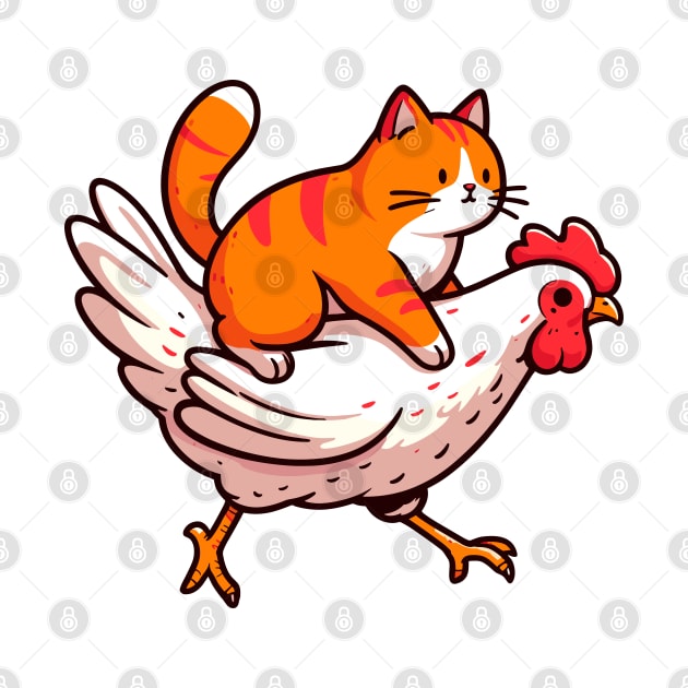 orange tabby rides chicken by fikriamrullah