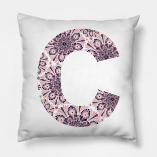 Dark Mandala Letter Capital C Grey Pillow