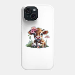 cute cow with flowers Phone Case