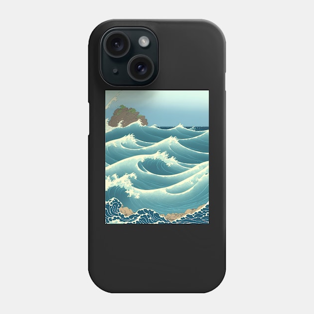 Ukiyo-e Japanese Art - Waves Crashing Against a Rocky Shoreline Phone Case by allovervintage