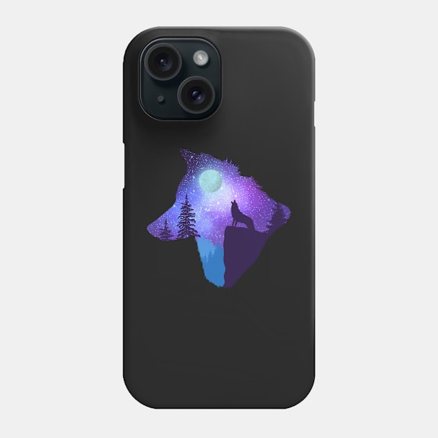 Howling at the moon, wolf head silhouette - blue Phone Case by DesignsBySaxton