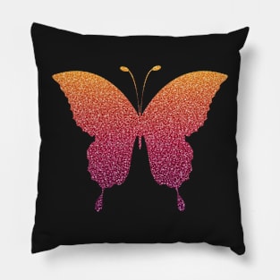 Red Orange Ombre Faux Glitter Butterfly Pillow