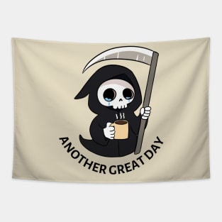 Funny grim reaper drinking coffee Tapestry