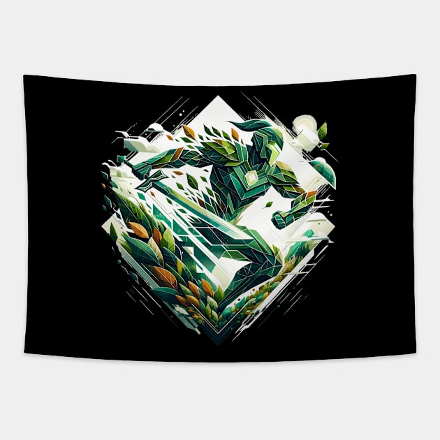 Guardian of Green: Futuristic Eco Warrior Tapestry by Graphic Wonders Emporium