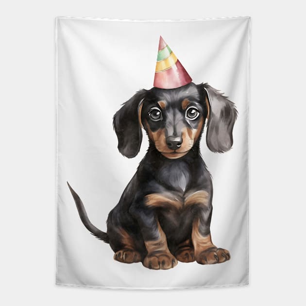 Birthday Dachshund Dog Tapestry by Chromatic Fusion Studio