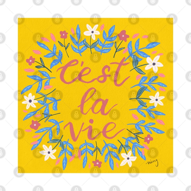 C'est La Vie Yellow | Floral Wreath | Quote by thewhimsicalrepose