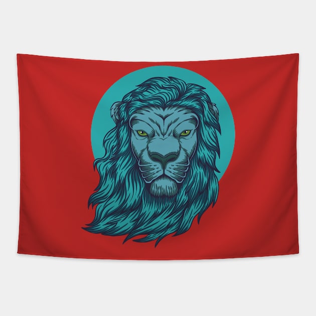 lion blue head illustration Tapestry by Mako Design 