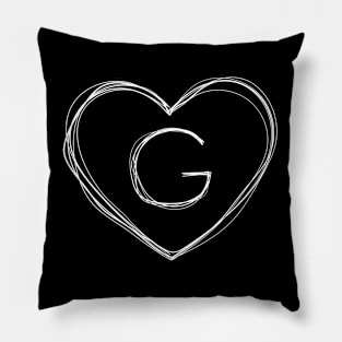Letter G with heart frame in lineart style Pillow