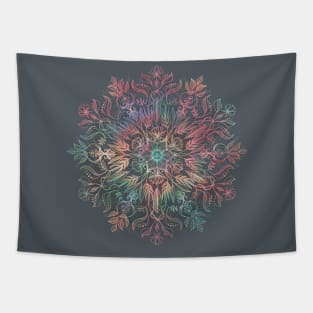 Winter Sunset Mandala in Charcoal, Mint and Melon Tapestry