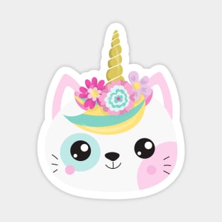 Unicorn Cat, Little Cat, Cute Cat, Kitty, Flowers Magnet