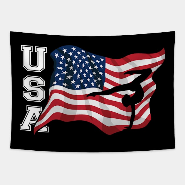 Patriotic American USA Waving Flag Girls Gymnastics Sports Tapestry by hobrath