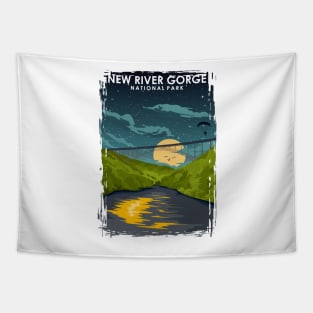 New River Gorge National Park at Night Vintage Minimal Travel Poster Tapestry