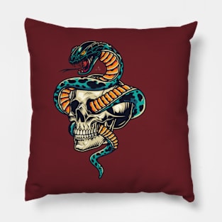 Snake entwined with skull colorful concept Pillow