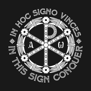 In Hoc Signo Vinces | In this Sign Conquer | Chi Rho | White on Black T-Shirt