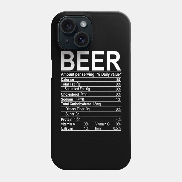 Beer Nutritional Facts Phone Case by DragonTees