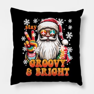 Stay Groovy and Bright Santa Retro Christmas Design Pillow