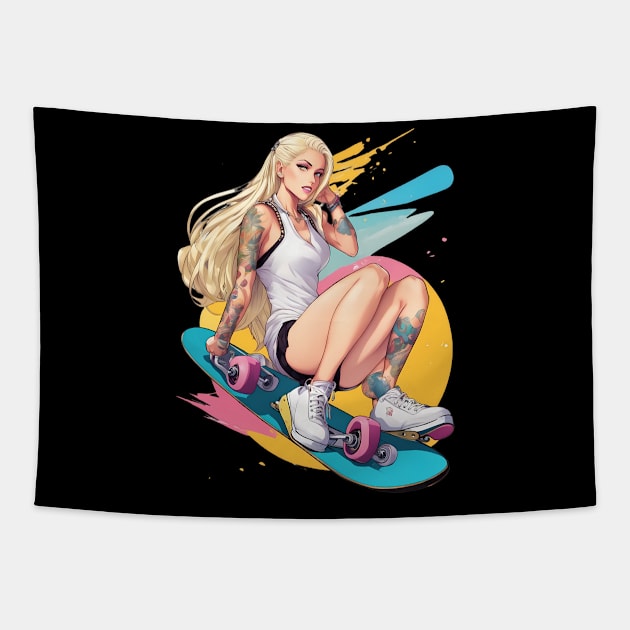 Skateboard Girl Tapestry by animegirlnft