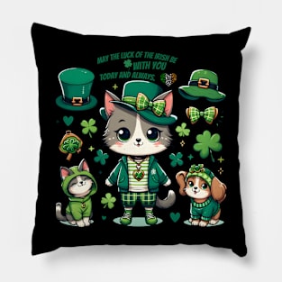 Lucky Feline Friends - St. Patrick’s Day Cat Design Pillow