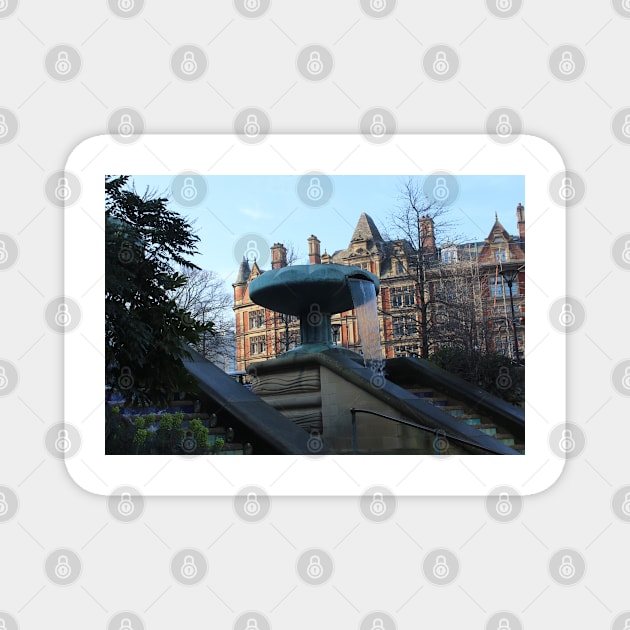 Sheffield High Street Peace Gardens Water Fountain Photograph Magnet by mwcannon