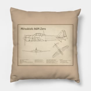 Mitsubishi A6M Zero Airplane Blueprint - SD Pillow