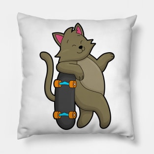 Cat as Skater with Skateboard Pillow