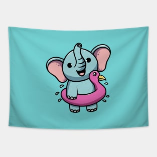 Cute Little Elephant Swimming Tapestry