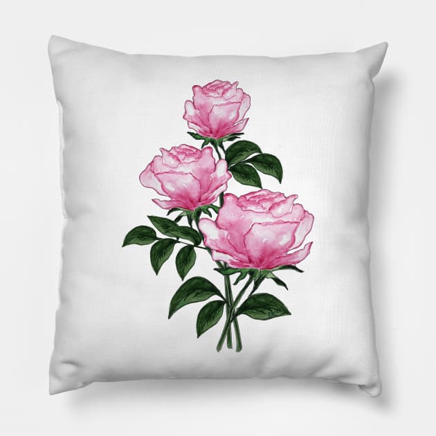 Pink Roses - Hand-painted watercolor flowers Pillow by KrasiStaleva