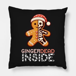 Gingerdead Inside Gingerbread Man Shirt | Funny Christmas Quotes Shirt | Cute Funny Gingerbread Man in a Santa Hat with Candy Cane Gift Idea Pillow