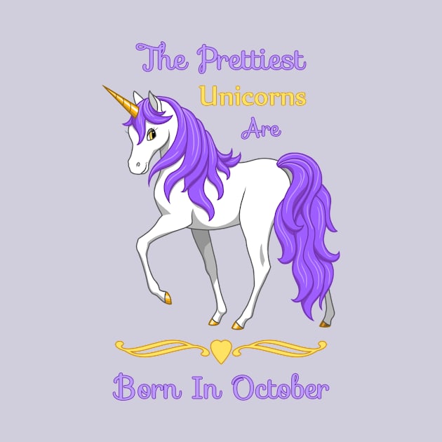 Pretty Purple Unicorn Born In October Birthday Girl by csforest