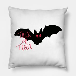 cute bat silhouette with trick or treat typography for halloween Pillow