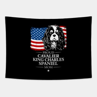 Proud Cavalier King Charles Spaniel Mom American Flag patriotic dog Tapestry