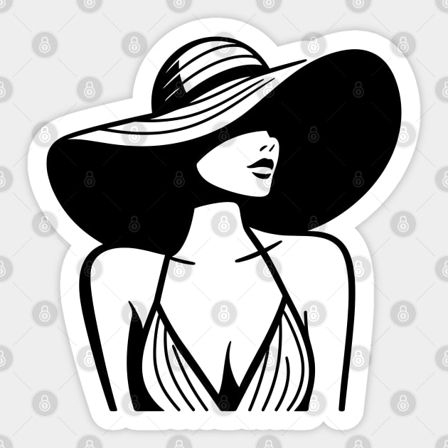 Woman Wearing Wide-Brimmed Sun Hat - Hat - Sticker