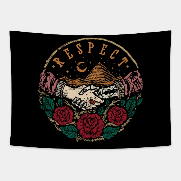 hand shake skull vintage Tapestry by Mako Design 