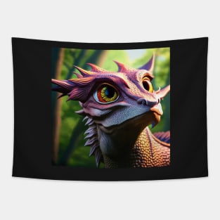 Curious Purple Scaled Jungle Dragon with Big Eyes Tapestry