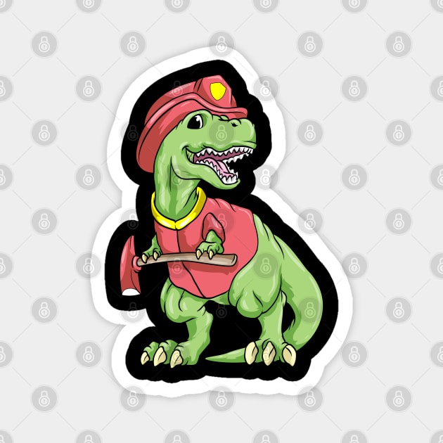 Cool dinosaur as a firefighter with an axe Magnet by Markus Schnabel