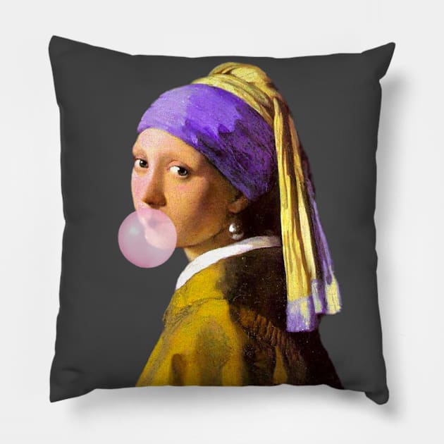 Girl with a Pearl Earring Pillow by Closeddoor